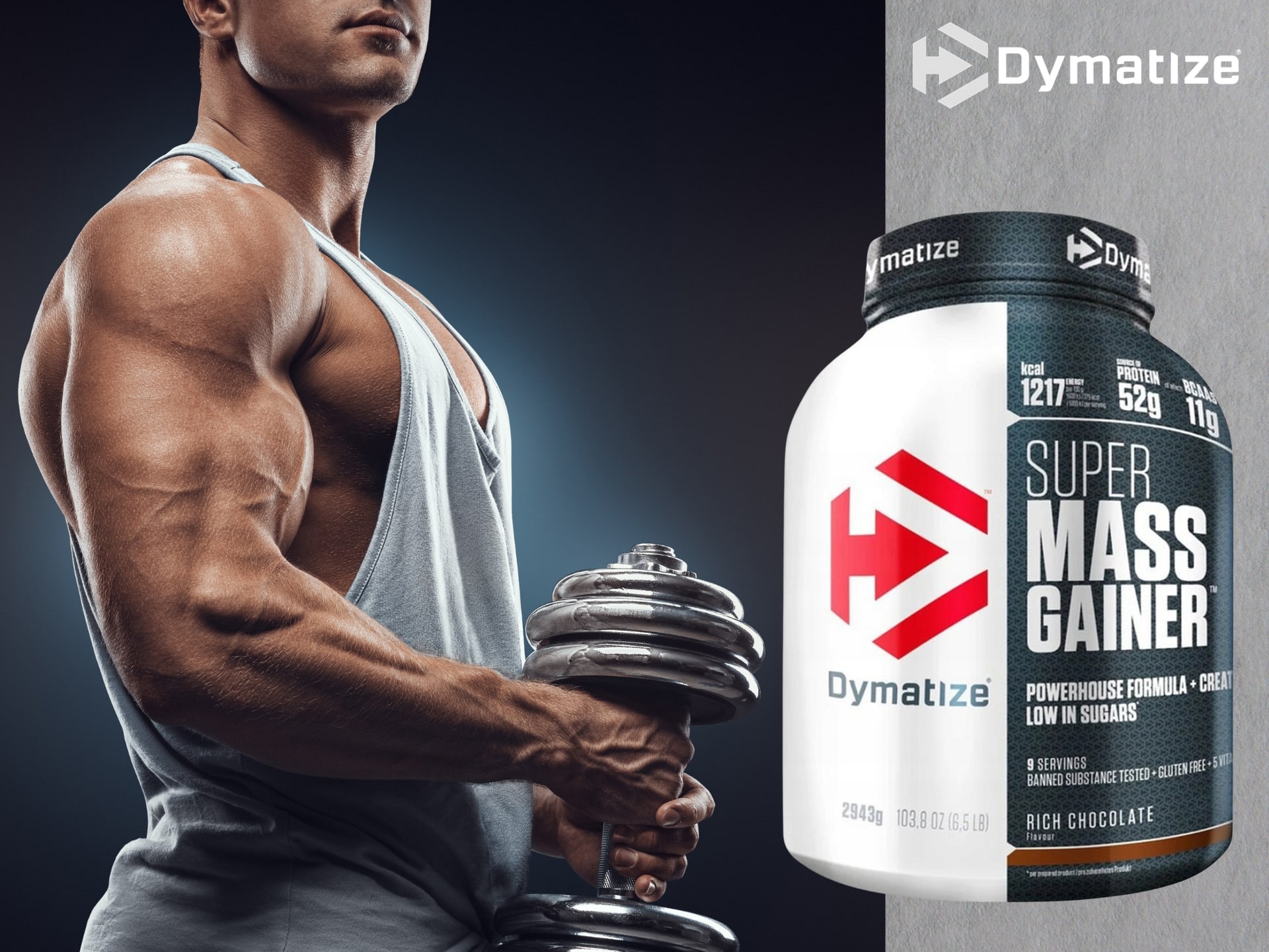 Dymatize Gainer - angliavandenių - baltymų papildas su vitaminais ir kreatinu