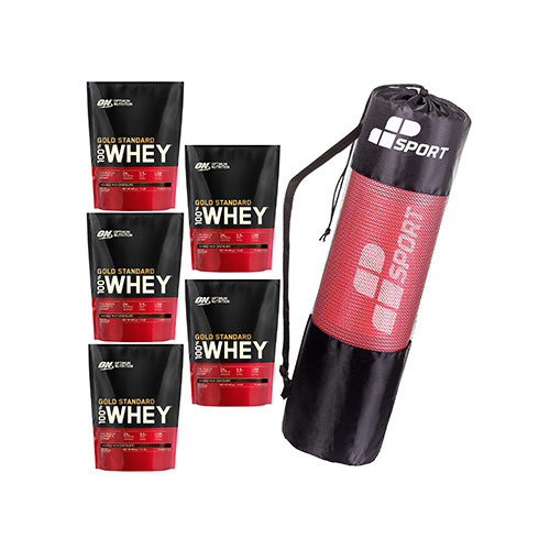 Zestaw OPTIMUM NUTRITION 100% Whey Gold Standard Bag - 5x 465g (2325g) + MP SPORT - Mata Treningowa DOVANOS