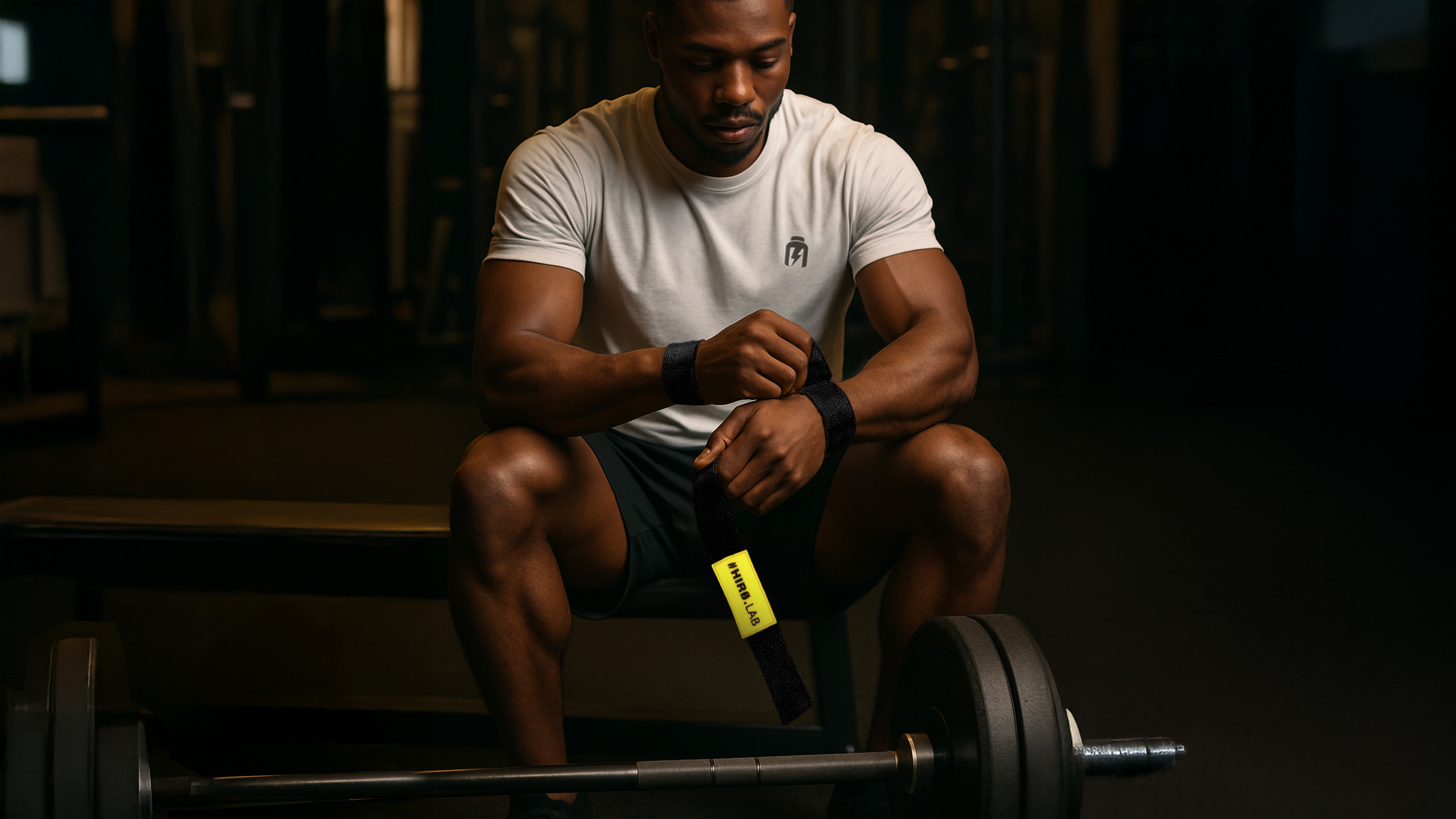 HIRO.LAB Cotton Strap - Rubber Logo New - Black - Diržai svoriams kelti