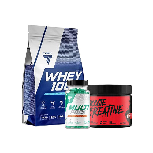 Baltymas TREC 100% Whey Cookies 900g + Kreatinas TREC Boogie Creatine Candy 300g + Vitaminai TREC Multi Pack 60 kapsulių