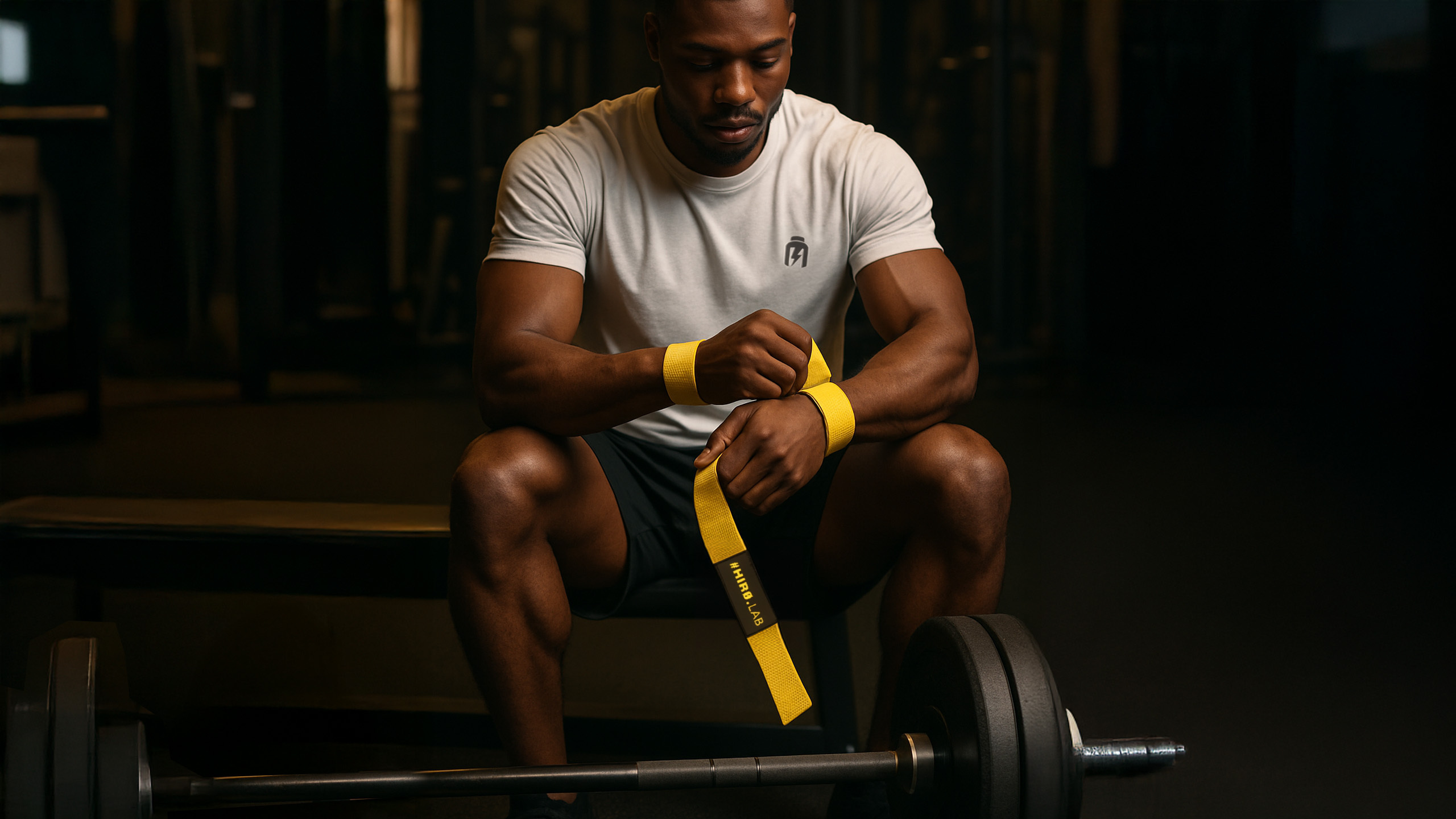 HIRO.LAB Cotton Strap - Rubber Logo New - Yellow - Diržai svoriams kelti